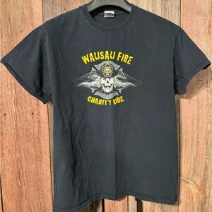 Wausau Fire and Harley of Wausau Charity Ride Medium Tee - Black with Yellow